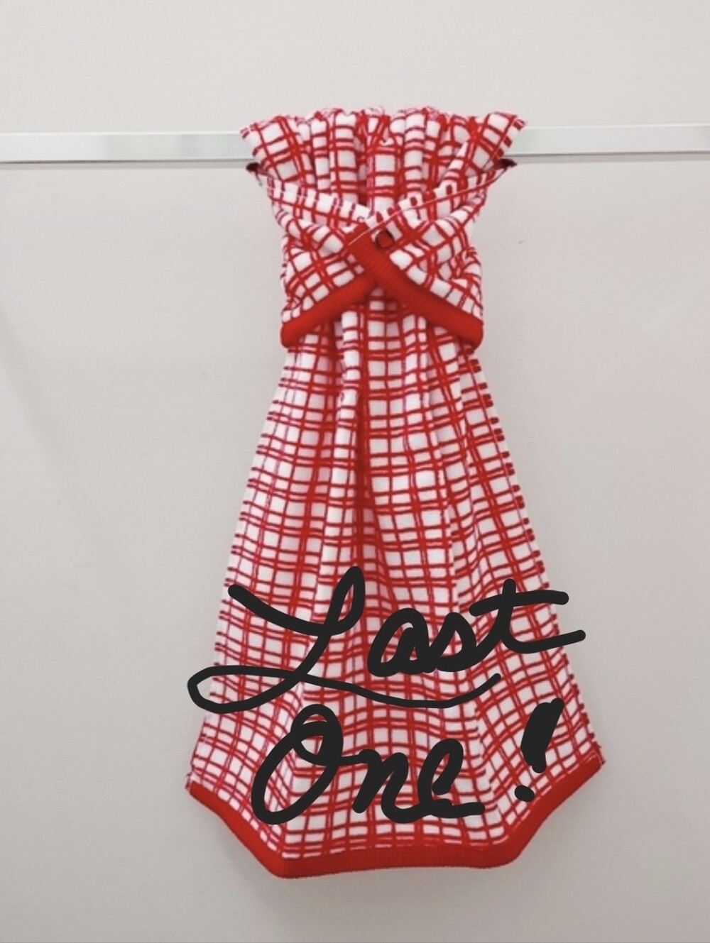 💟NEW!🔘#9097-C■ LAST 1️⃣Red checkered Hang'N'Snap Hand Towel RED JEWEL SNAP